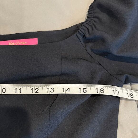 Lilly Pulitzer Jada Jumpsuit Black Wide Leg On / Off Shoulder Back Zip Size 6 - Picture 8 of 13